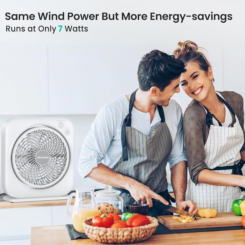 AMACOOL Table Fan, 12 inch Box Fan with 3 Adjustable Speeds & 8HRS Timer, 270° Pivoting Quiet Air Circulator, Desktop Fan for Bedroom Bathroom Kitchen Office, AC Adapter Included-White - Image 3